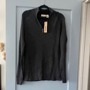 DKNY JEANS Men's Charcoal Zip-Up Ribbed Sweater